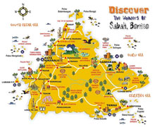 Карта штата Сабах, Борнео